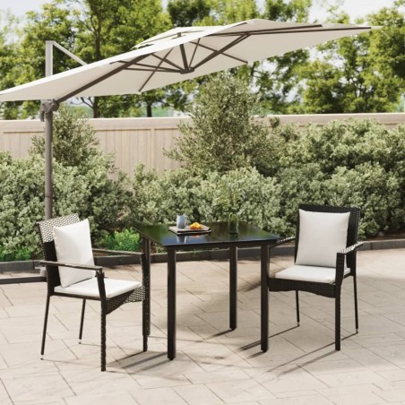 vidaXL Set comedor de jardín 3 pzas con cojines ratán sintético negro