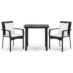 vidaXL Set comedor de jardín 3 pzas con cojines ratán sintético negro