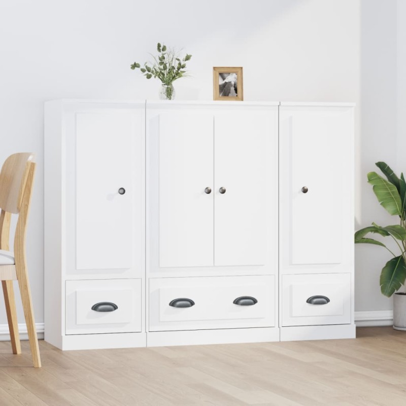 vidaXL Aparadores altos 3 piezas madera contrachapada blanco vidaXL Aparadores altos 3 piezas madera contrachapada blanco
