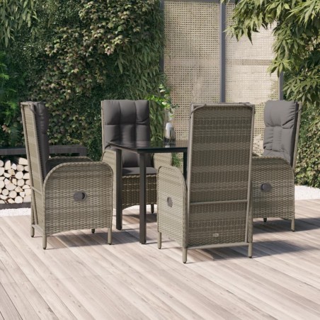 vidaXL Set comedor jardín 5 pzas y cojines ratán sintético negro gris