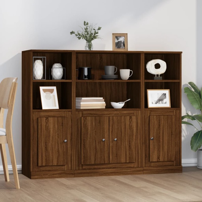 vidaXL Aparador alto 3 piezas madera contrachapada marrón roble vidaXL Aparador alto 3 piezas madera contrachapada marrón roble