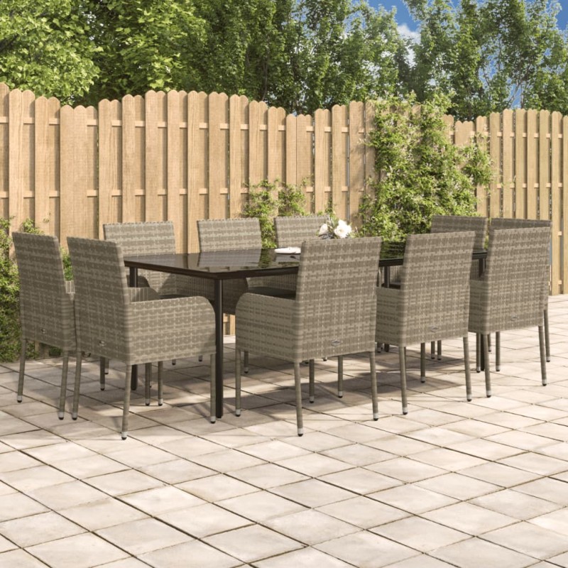vidaXL Set comedor jardín 11 pzas y cojines ratán sintético negro gris vidaXL Set comedor jardín 11 pzas y cojines ratán sintético negro gris