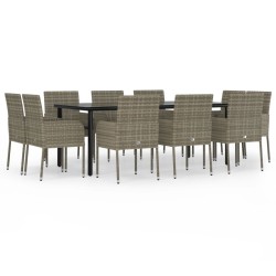 vidaXL Set comedor jardín 11 pzas y cojines ratán sintético negro gris