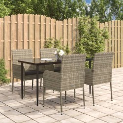 vidaXL Set comedor jardín 5 pzas y cojines ratán sintético negro gris