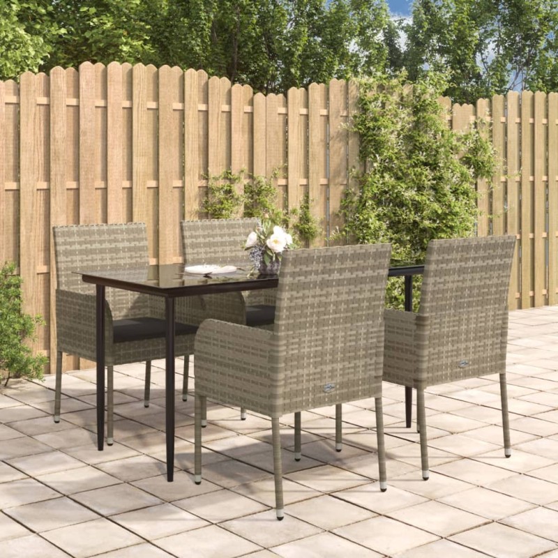 vidaXL Set comedor jardín 5 pzas y cojines ratán sintético negro gris vidaXL Set comedor jardín 5 pzas y cojines ratán sintético negro gris