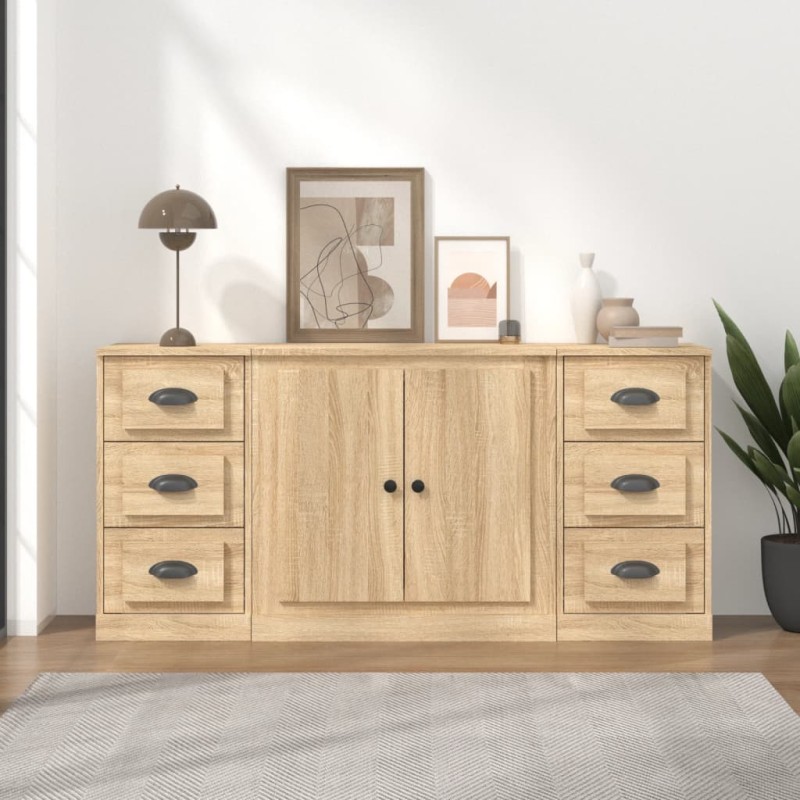 vidaXL Aparadores 3 piezas madera contrachapada color roble sonoma vidaXL Aparadores 3 piezas madera contrachapada color roble sonoma
