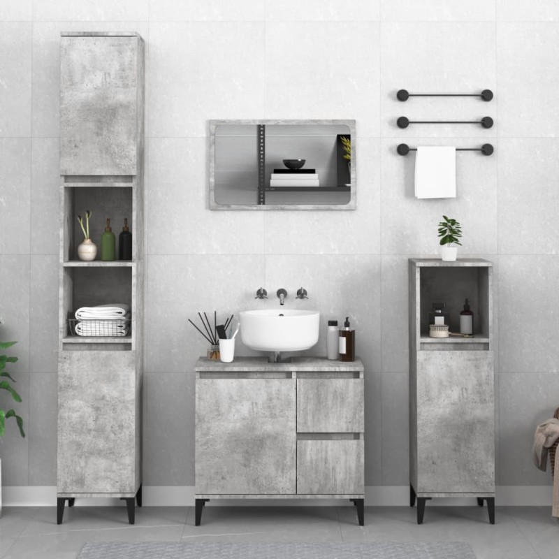 vidaXL Set de muebles baño 3 pzas madera contrachapada gris hormigón