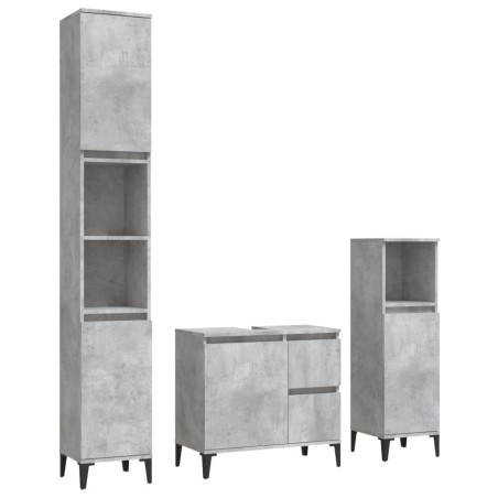 vidaXL Set de muebles baño 3 pzas madera contrachapada gris hormigón