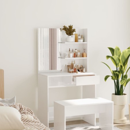 vidaXL Tocador con espejo blanco brillante 74,5x40x141 cm