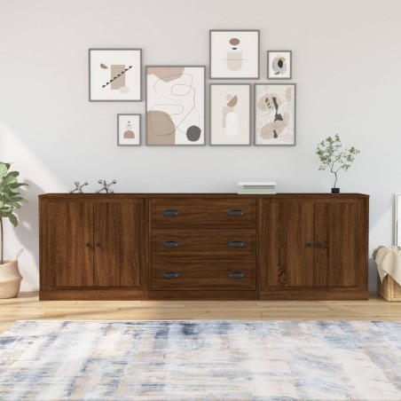 vidaXL Aparadores 3 piezas madera contrachapada marrón roble