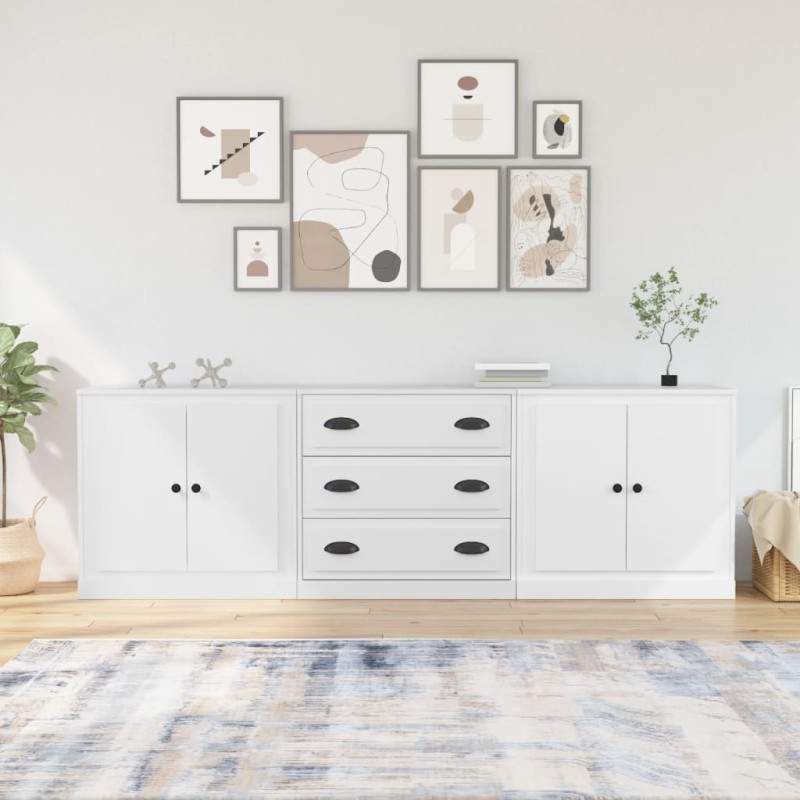 vidaXL Aparadores 3 piezas madera contrachapada blanco vidaXL Aparadores 3 piezas madera contrachapada blanco