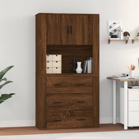 vidaXL Aparador alto madera contrachapada marrón roble