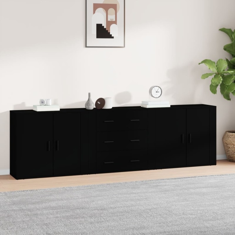 vidaXL Aparadores 3 piezas madera contrachapada negro vidaXL Aparadores 3 piezas madera contrachapada negro