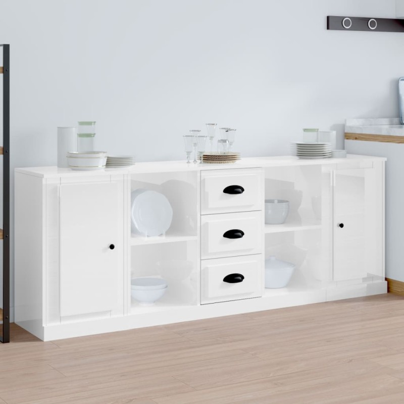 vidaXL Aparadores 3 uds madera contrachapada blanco brillo vidaXL Aparadores 3 uds madera contrachapada blanco brillo