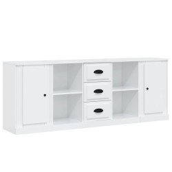 vidaXL Aparadores 3 uds madera contrachapada blanco brillo