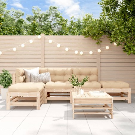 vidaXL Juego de muebles de jardín 6 piezas y cojines madera maciza