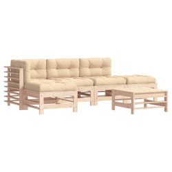 vidaXL Juego de muebles de jardín 6 piezas y cojines madera maciza