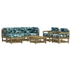 vidaXL Juego de muebles jardín 7 pzas y cojines madera pino impregnada