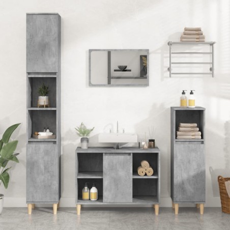 vidaXL Set muebles de baño 3 piezas madera contrachapada gris hormigón