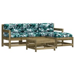 vidaXL Juego de muebles jardín 5 pzas y cojines madera pino impregnada