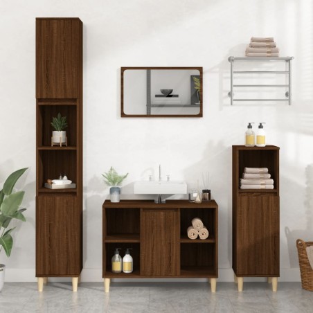 vidaXL Set de muebles baño 3 pzas madera contrachapada roble marrón