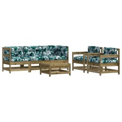 vidaXL Juego de muebles jardín 6 pzas y cojines madera pino impregnada