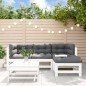 vidaXL Juego de muebles jardín 5 piezas y cojines madera maciza blanco vidaXL Juego de muebles jardín 5 piezas y cojines madera maciza blanco