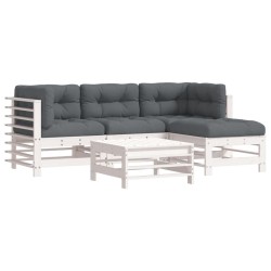 vidaXL Juego de muebles jardín 5 piezas y cojines madera maciza blanco