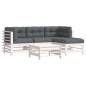vidaXL Juego de muebles jardín 5 piezas y cojines madera maciza blanco vidaXL Juego de muebles jardín 5 piezas y cojines madera maciza blanco