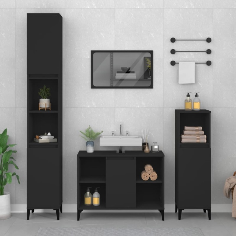 vidaXL Juego de muebles de baño 3 pzas madera contrachapada negro vidaXL Juego de muebles de baño 3 pzas madera contrachapada negro