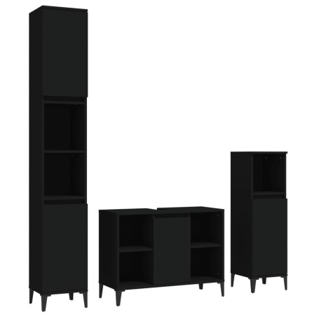 vidaXL Juego de muebles de baño 3 pzas madera contrachapada negro
