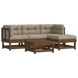 vidaXL Juego muebles jardín 5 pzas y cojines madera maciza marrón miel