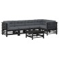 vidaXL Juego de muebles de jardín 6 pzas y cojines madera maciza negro vidaXL Juego de muebles de jardín 6 pzas y cojines madera maciza negro