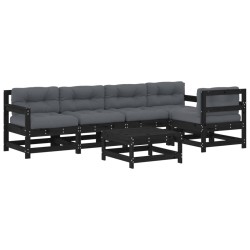 vidaXL Juego de muebles de jardín 6 pzas y cojines madera maciza negro