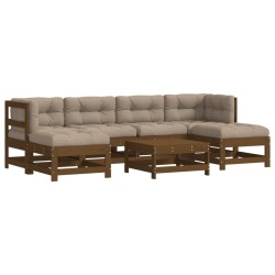 vidaXL Juego muebles jardín 7 pzas y cojines madera maciza marrón miel