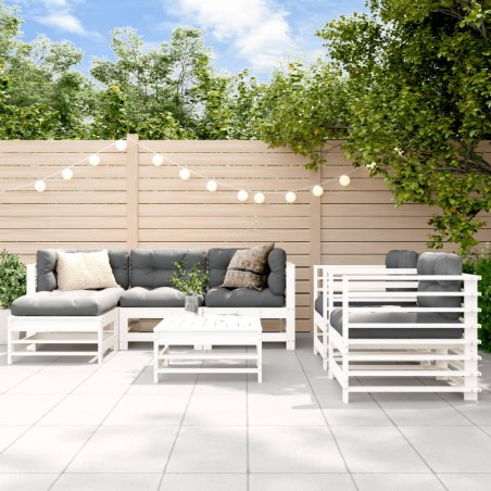 vidaXL Juego de muebles jardín 7 piezas y cojines madera maciza blanco