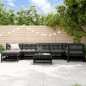 vidaXL Juego de muebles de jardín 8 pzas y cojines madera maciza negro vidaXL Juego de muebles de jardín 8 pzas y cojines madera maciza negro