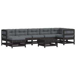 vidaXL Juego de muebles de jardín 8 pzas y cojines madera maciza negro