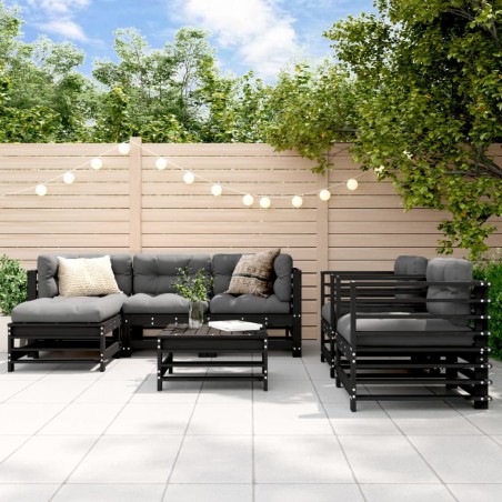 vidaXL Juego de muebles de jardín 7 pzas y cojines madera maciza negro