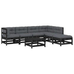 vidaXL Juego de muebles de jardín 7 pzas y cojines madera maciza negro