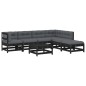 vidaXL Juego de muebles de jardín 7 pzas y cojines madera maciza negro