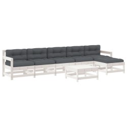 vidaXL Juego de muebles jardín 7 piezas y cojines madera maciza blanco