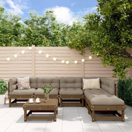 vidaXL Juego muebles jardín 7 pzas y cojines madera maciza marrón miel