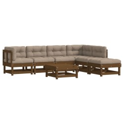 vidaXL Juego muebles jardín 7 pzas y cojines madera maciza marrón miel