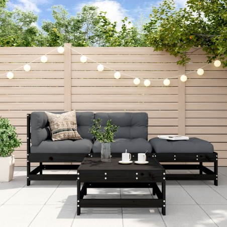 vidaXL Juego de muebles de jardín 4 pzas y cojines madera maciza negro