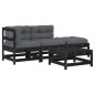 vidaXL Juego de muebles de jardín 4 pzas y cojines madera maciza negro vidaXL Juego de muebles de jardín 4 pzas y cojines madera maciza negro
