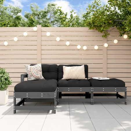 vidaXL Juego de muebles de jardín 4 pzas y cojines madera maciza gris