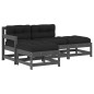 vidaXL Juego de muebles de jardín 4 pzas y cojines madera maciza gris