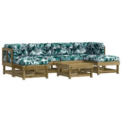 vidaXL Juego de muebles jardín 7 pzas y cojines madera pino impregnada