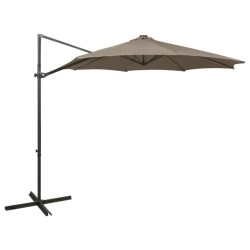 vidaXL Sombrilla voladiza con poste y luces LED gris taupé 300 cm